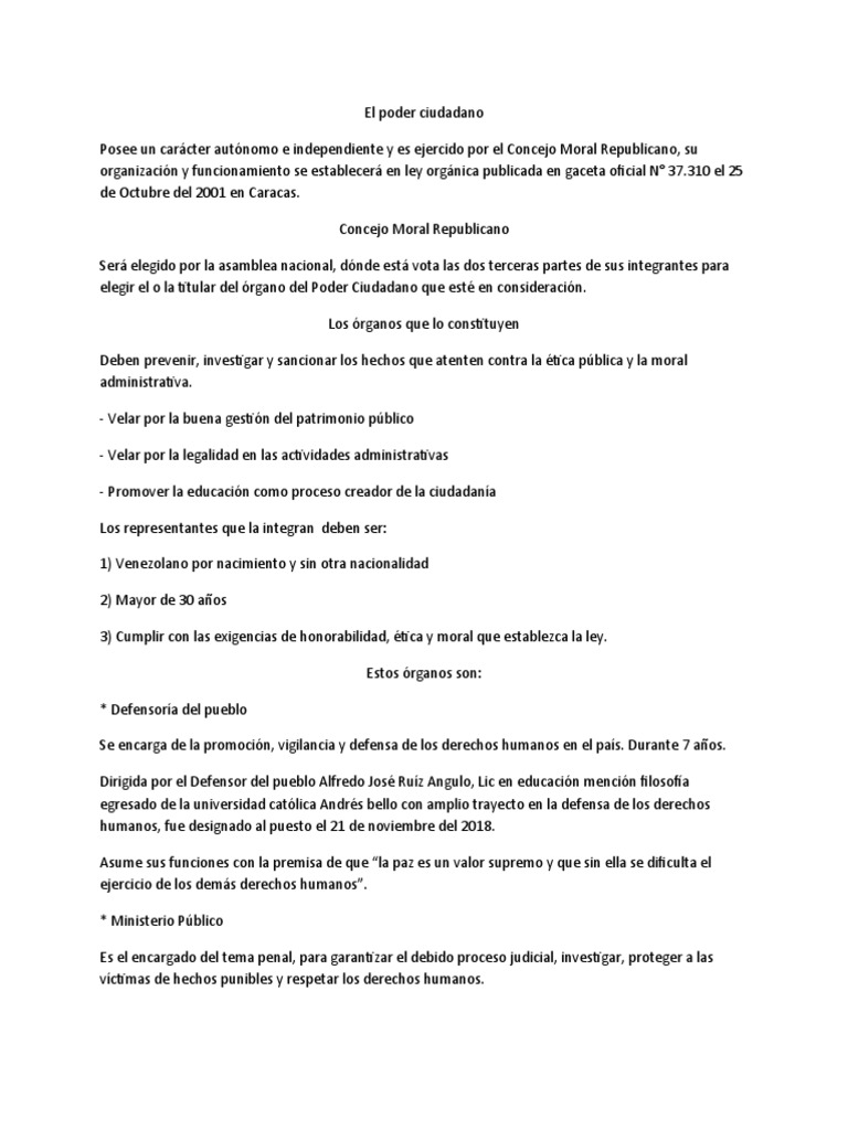 Estructura del Poder Ciudadano en Venezuela | PDF | Venezuela | Gobierno
