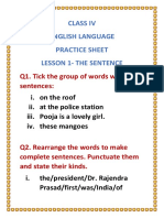 Class 4 English Language Practice Sheet L1 The Sentence-1