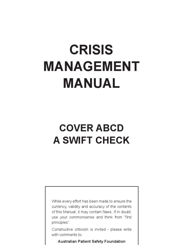 Crisis Management Manual PDF Anesthesia Intravenous Therapy