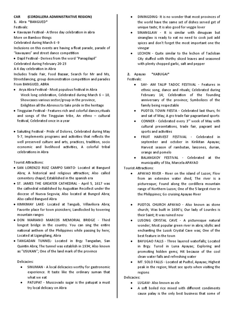 Cordillera Region Food Festivals and Delicacies | PDF | Foods | Cuisine