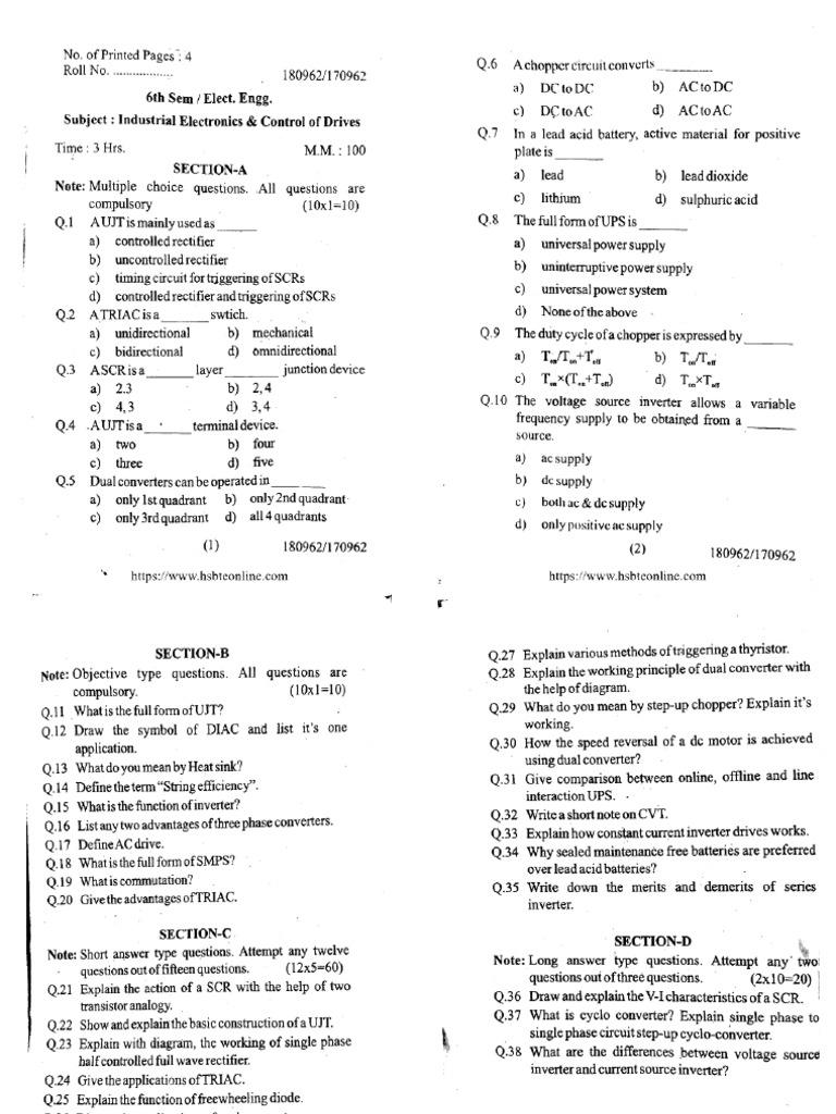 Ee 6 Sem Industrial Electronics and Control of Drives 180962 2022 PDF