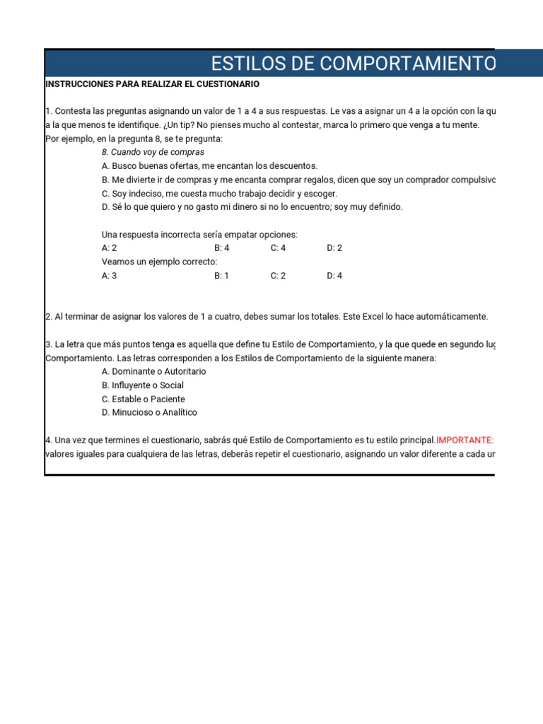Test Estilos de Comportamiento | PDF | Las emociones | Metafísica de la ...