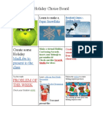 December 18 Choice Board Activities