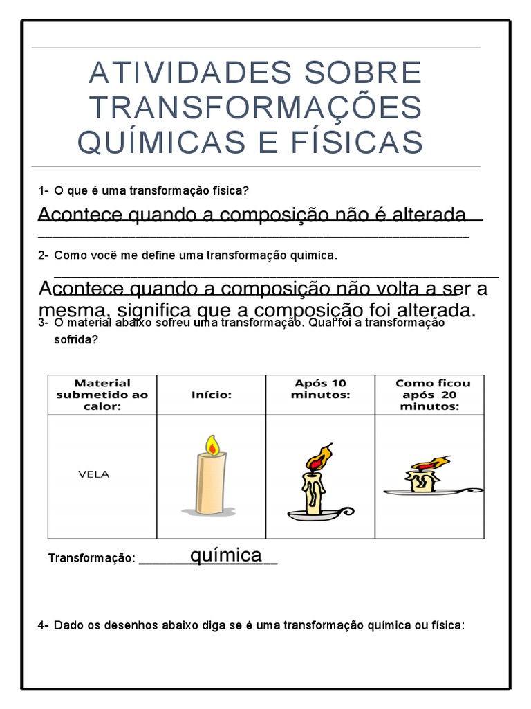 Atividades sobre Transformações da Matéria | PDF