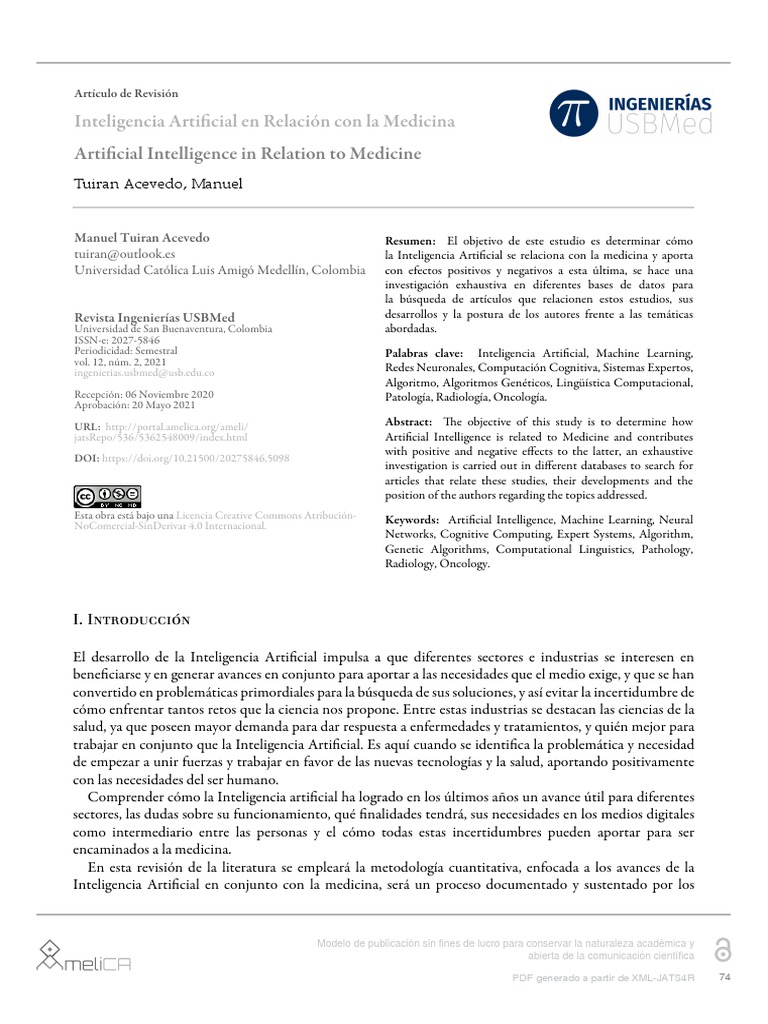 La Inteligencia Artificial y Su Relación Con La Medicina | PDF ...