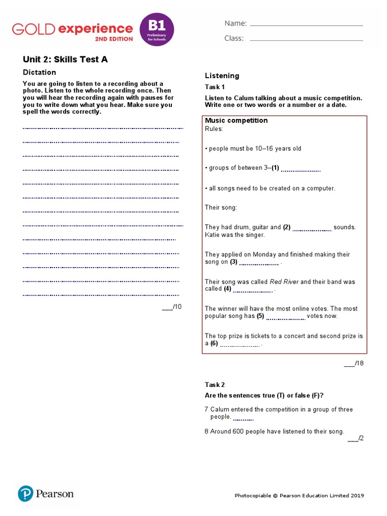 Gold Exp B1 U2 Skills Test A | PDF | English Language | Cultural ...