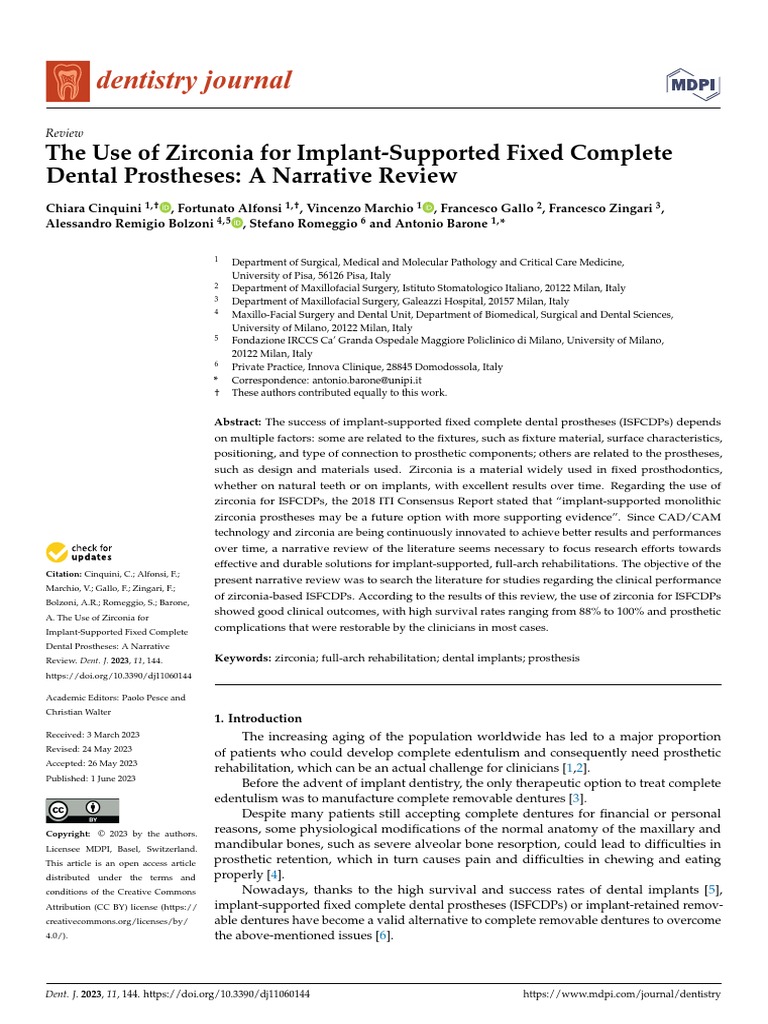 2023 The Use of Zirconia For Implant Supported Fixed Complete Dental Prostheses Narrative Review