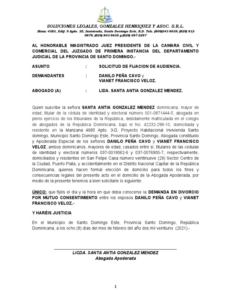 Solicitud De Fijacion De Audiencia Pdf