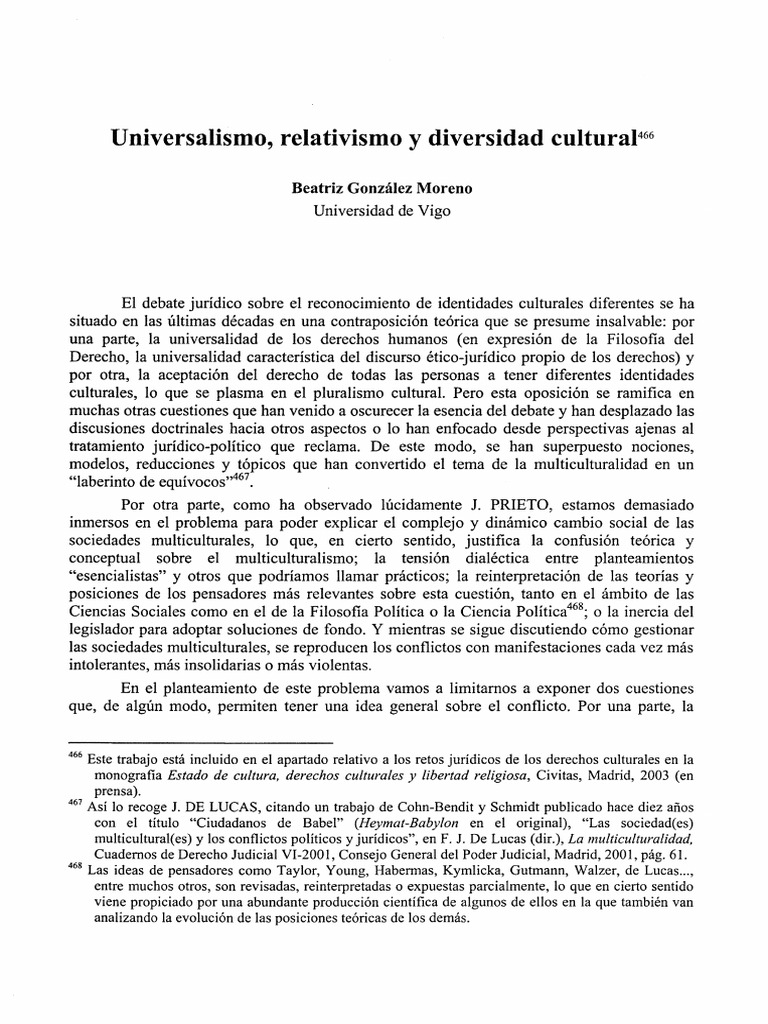 Universalismo, Relativismo y Diversidad Cultural PDF Derechos