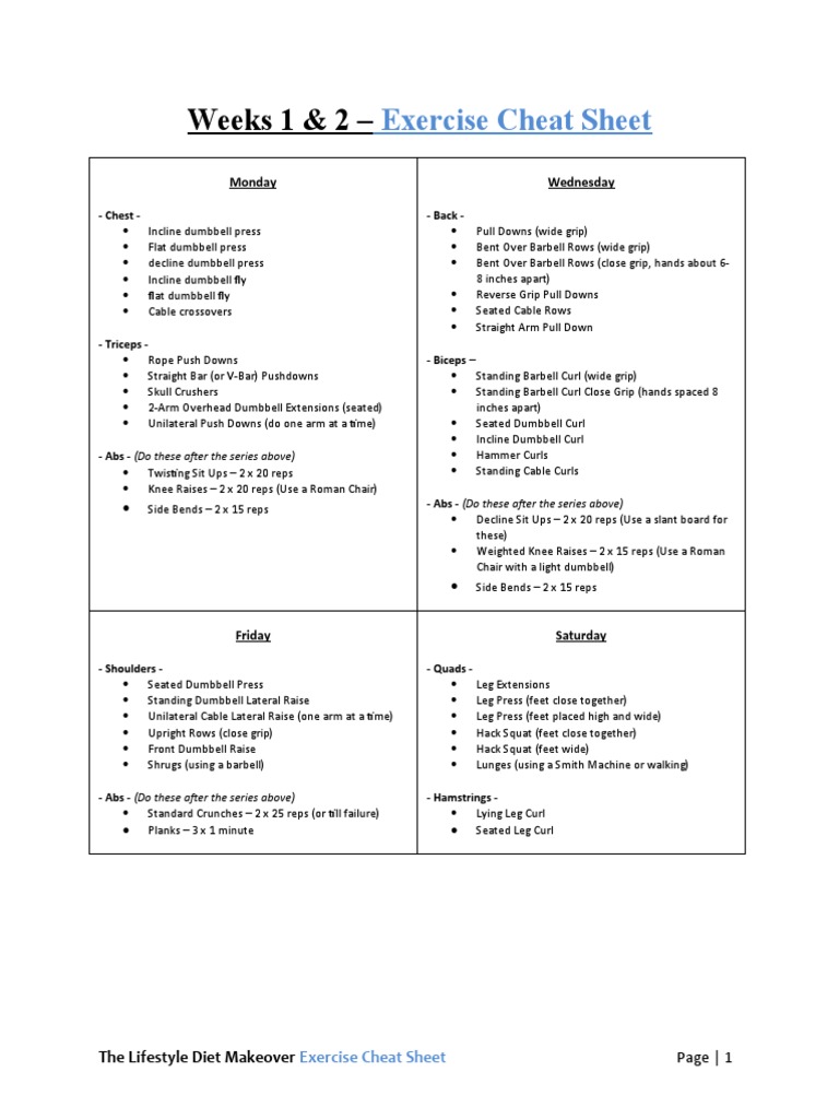 Exercise Cheat Sheet | PDF