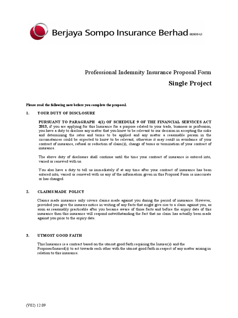 Professional Indemnity Insurance Proposal | PDF | Insurance ...