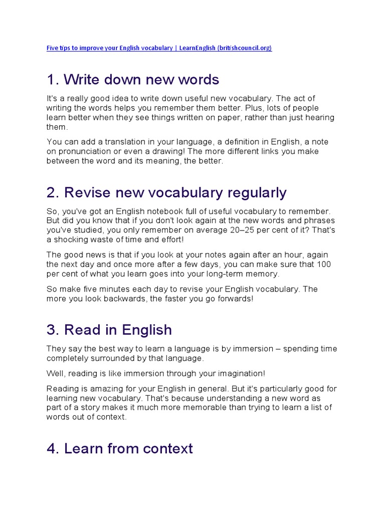 Five Tips to Enhance English Vocabulary | PDF | Vocabulary | English ...