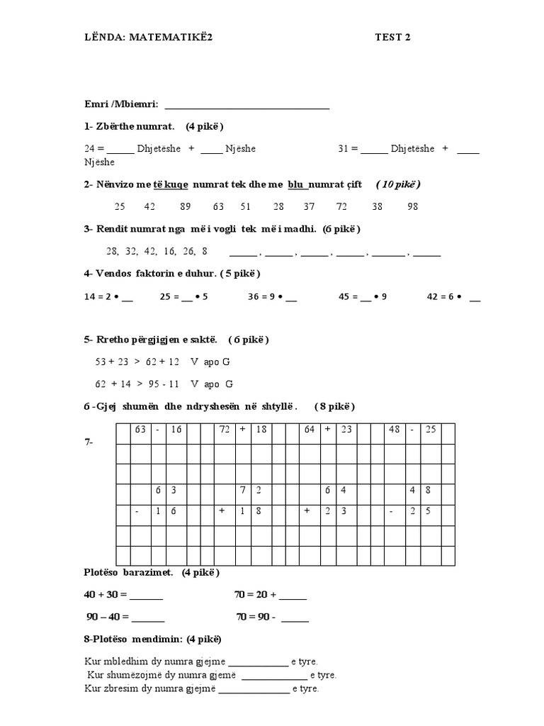 Matematika 2 - Test 2 | PDF