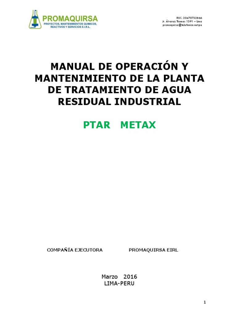 Manual de Planta de Tratamiento de Agua Metax - Copiar | PDF