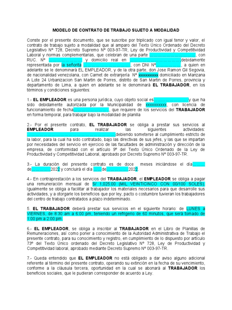 Modelo de Contrato Laboral Temporal | PDF | Derecho laboral | Gobierno