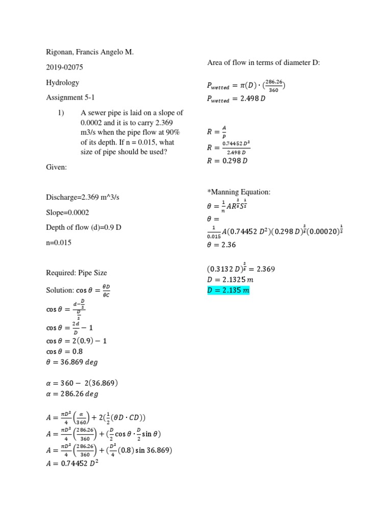 Sewer Pipe Sizing and Flow Calculations | PDF | Environmental ...
