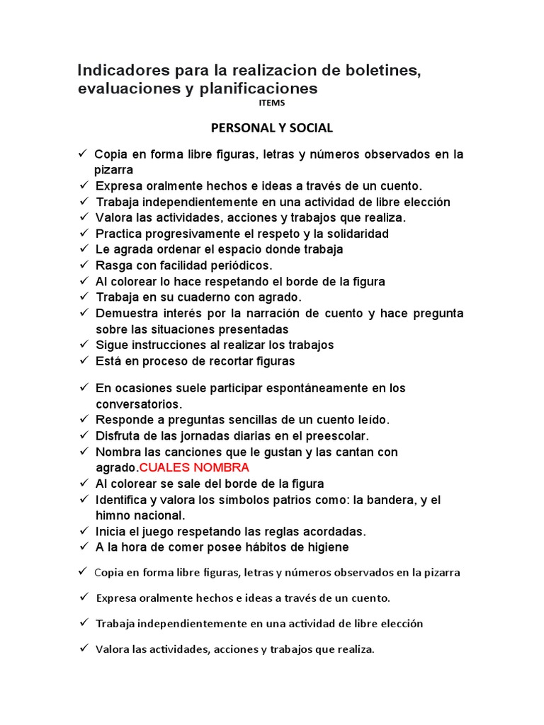Items De Relacion Personal Y Social1 PDF