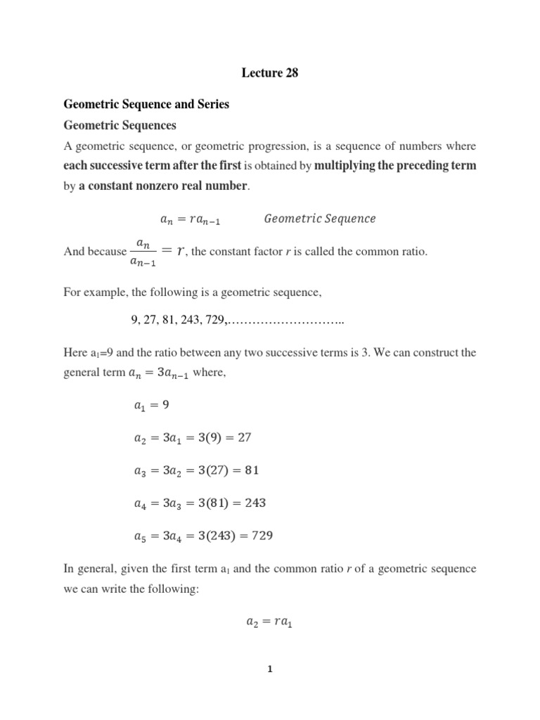 Lecture 28 Geometric Sequence - 1509516674 | PDF | Elementary ...