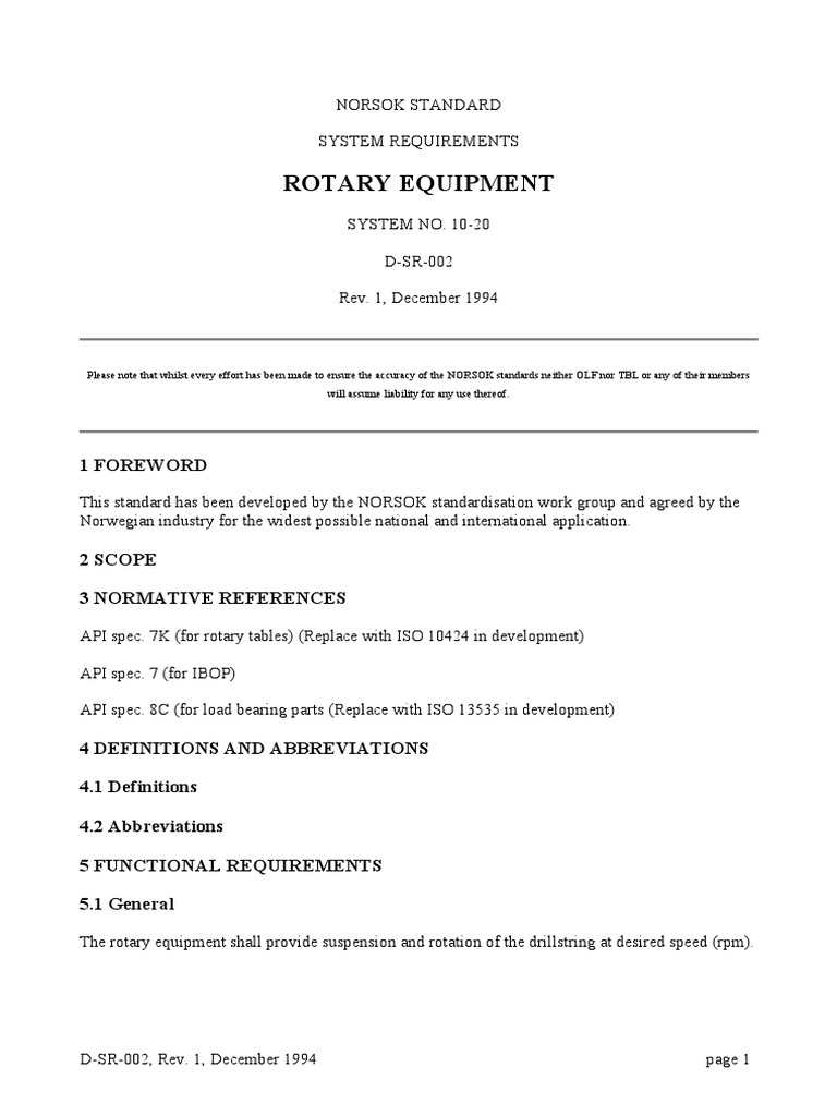 DSR002 1st 1994 System Requirements Rotary equipment PDF