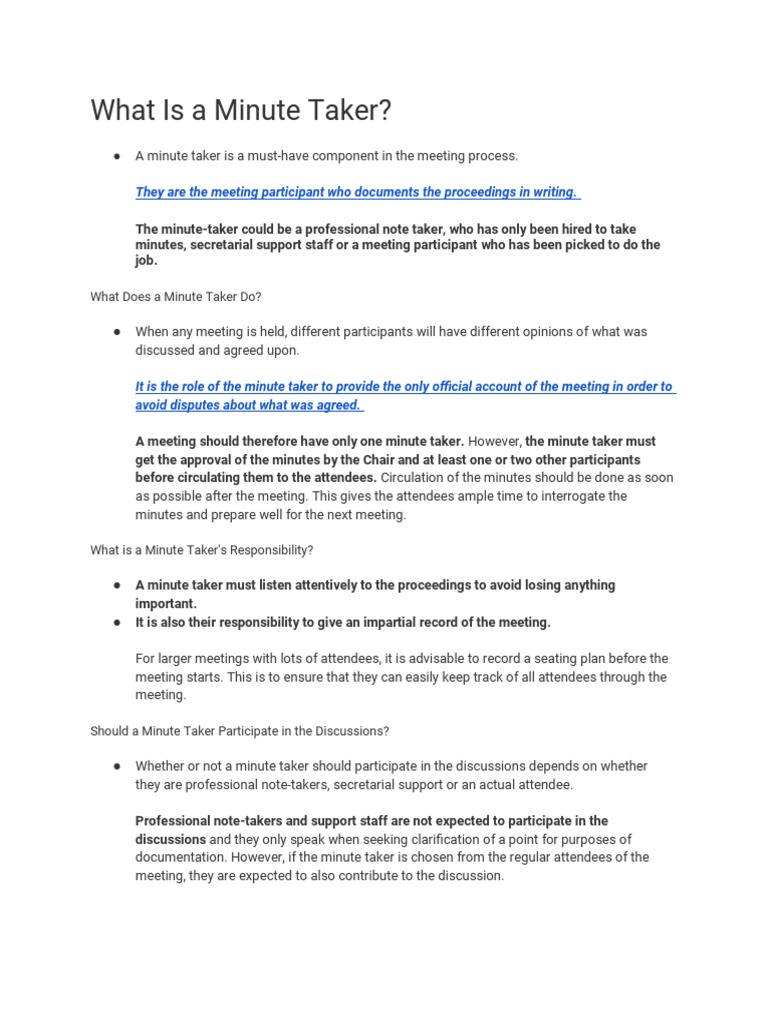 What Is A Minute Taker PDF