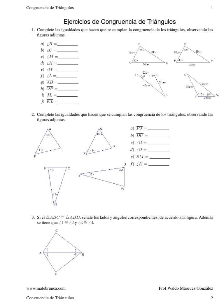 Encuentre las parejas de triangulos congruentes