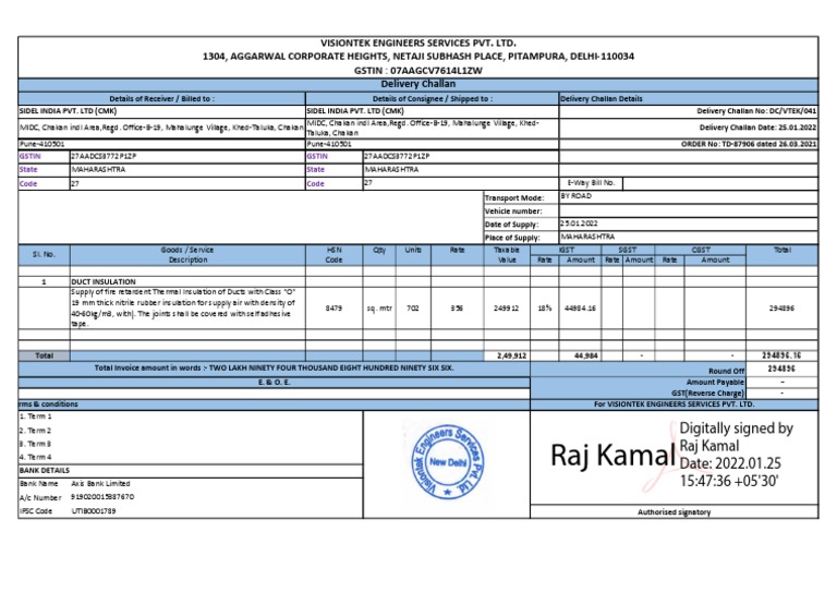 Delivery Note for Insulation Supply | PDF