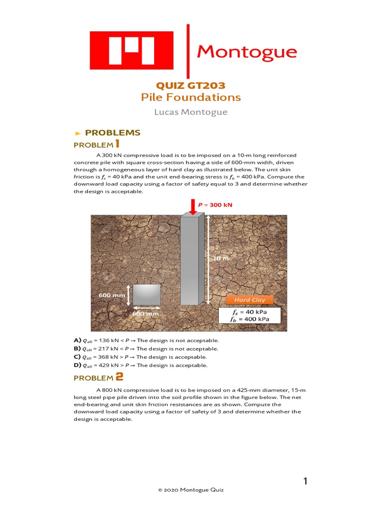 Pile Foundations Solved Problems | PDF | Deep Foundation | Applied And ...