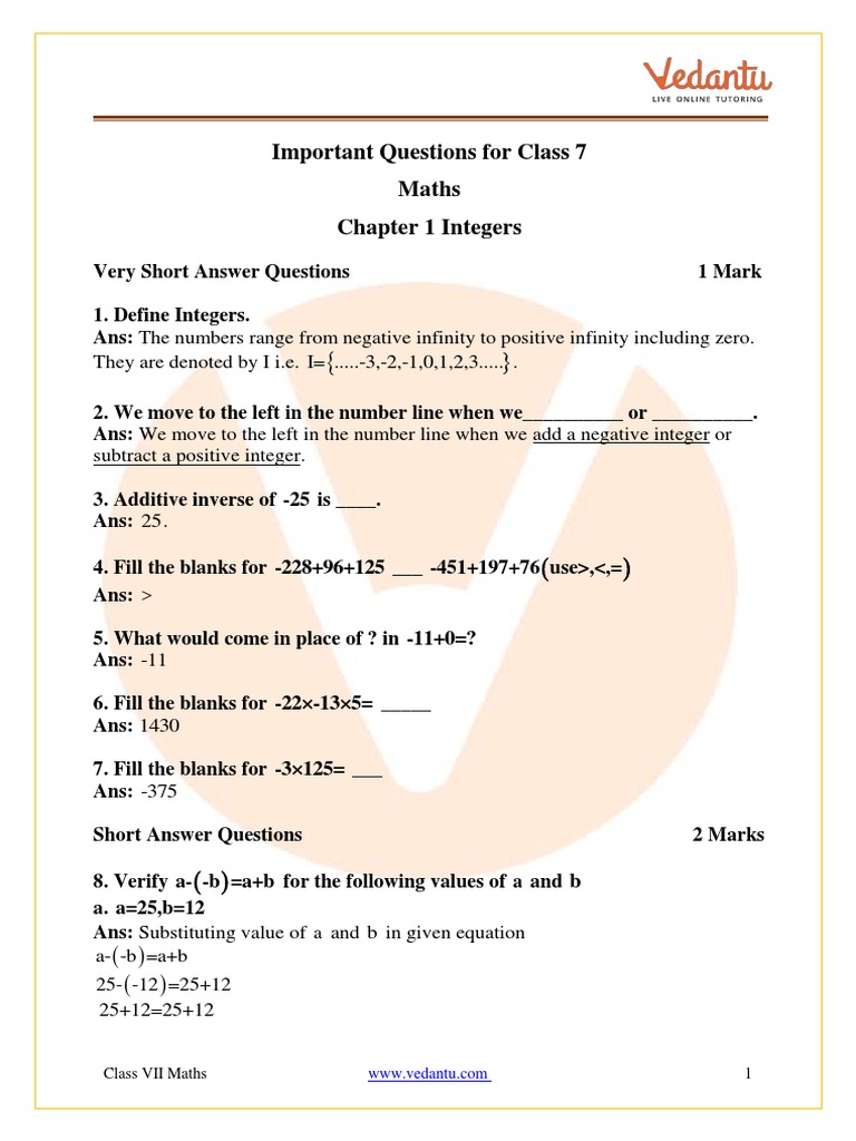 cbse class 7 maths chapter 1 extra questions