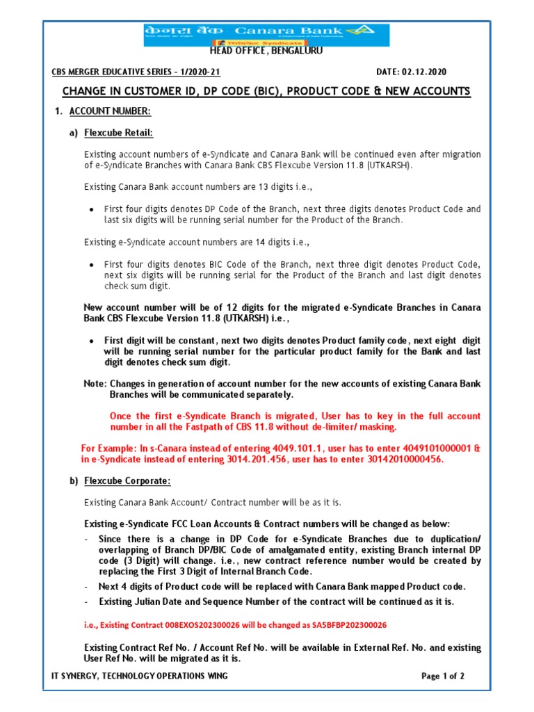 Canara Bank DP Code and Customer ID Changes | PDF | Banks | Deposit Account
