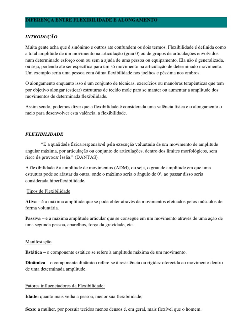 Diferenças entre Flexibilidade e Alongamento | PDF | Flexibilidade ...