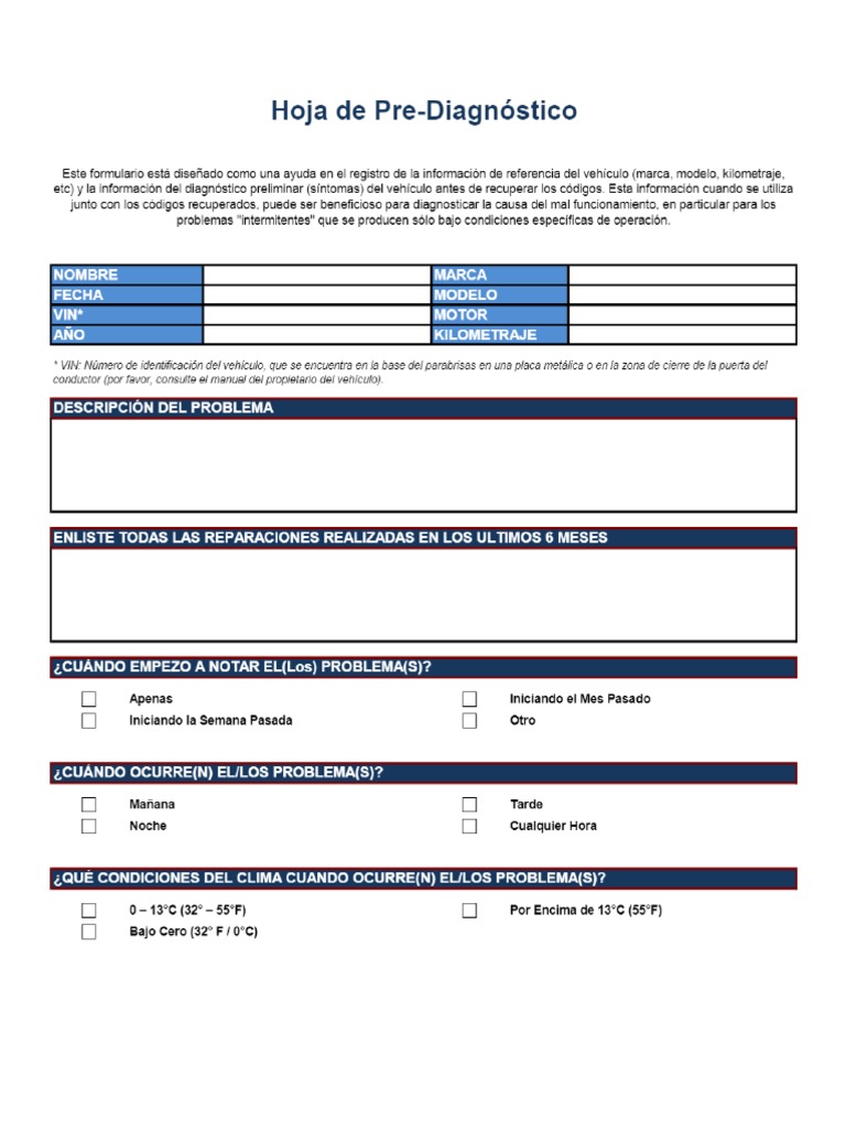 Hoja de Pre-Diagnóstico - Manualzz | PDF