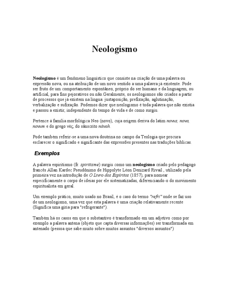 Neologismo | PDF | Artes Linguísticas e Disciplina | Religião e ...