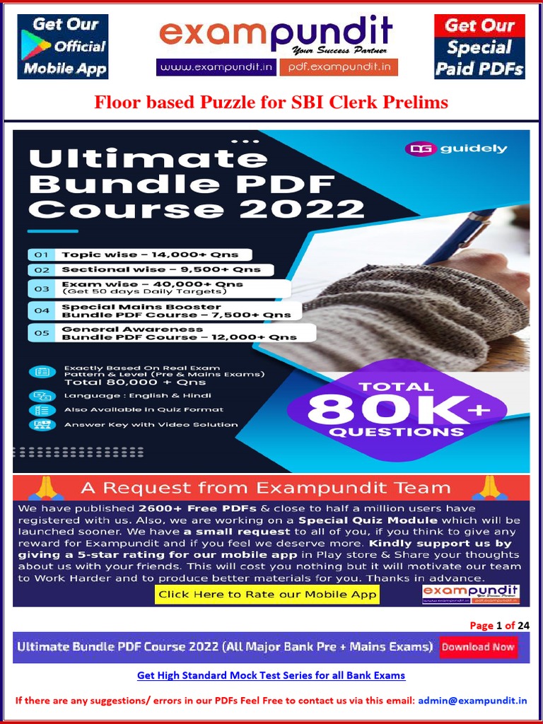 Floor Based Puzzle For Sbi Clerk Prelims Exam English and Hindi Version