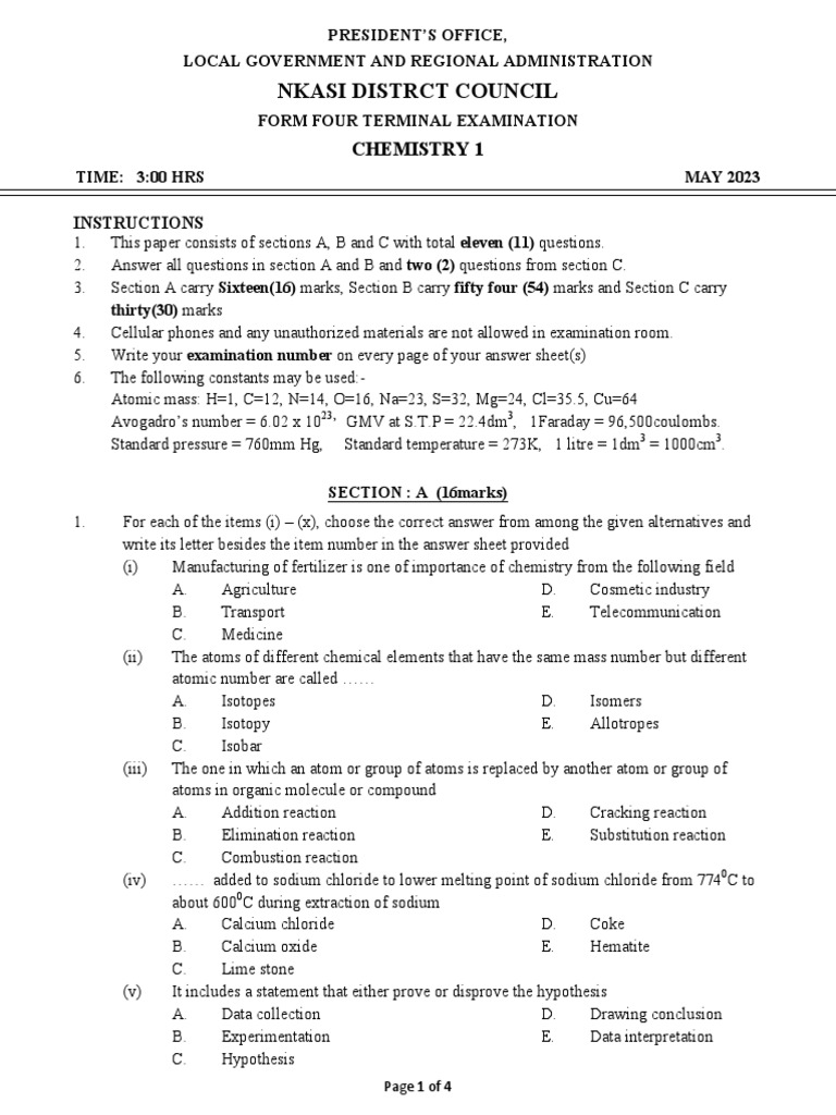 2023-f4-exam-chem-terminal-pdf-pdf-acid-chemical-reactions