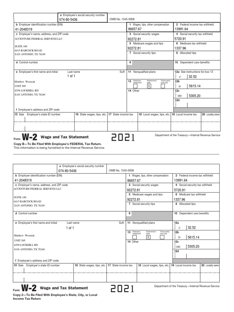 Matthew Wozniak W2 2021 W2 202233131923 | PDF | Social Security (United ...