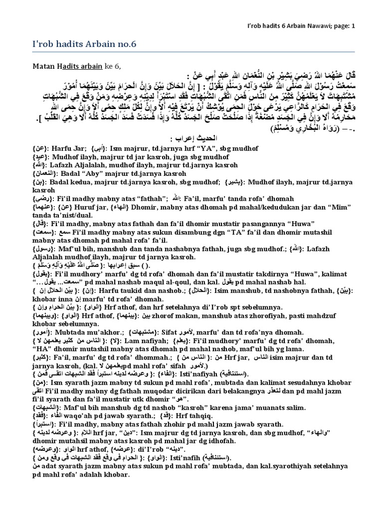 Irob Arbain Nawawi Hadits 6 Pdf
