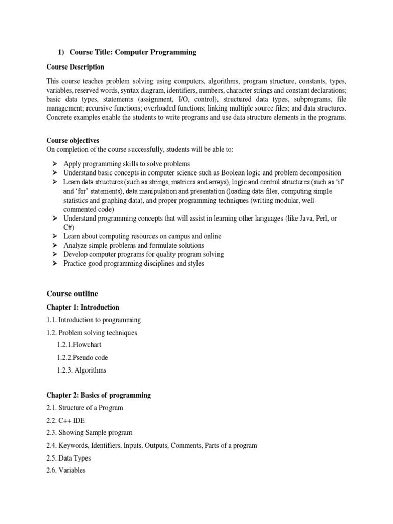 Computer Programming Course Overview | PDF | Computers