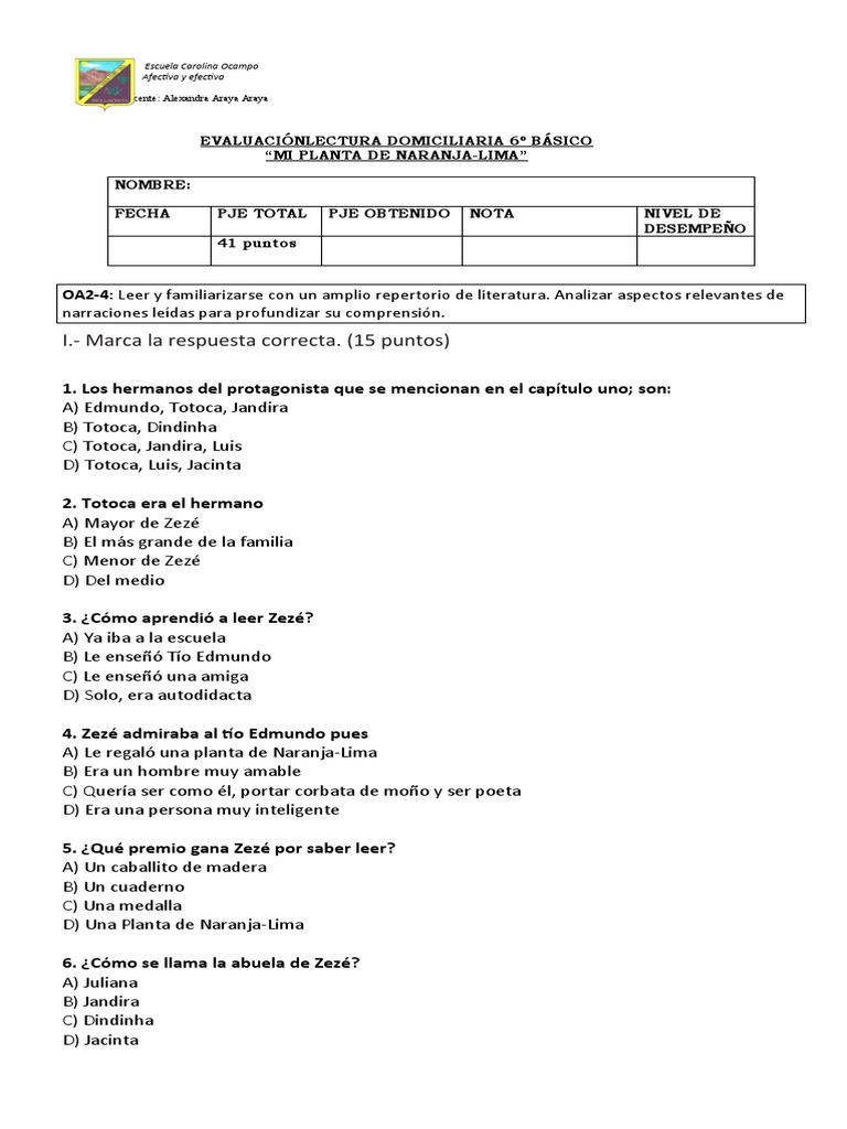 PRUEBA 6° AGOSTO Mi planta de naranja lima PDF