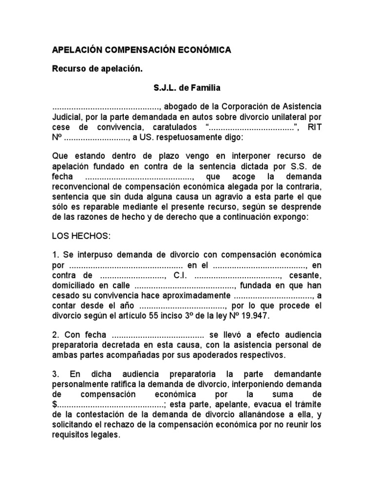 Apelacion Compensacion Economica | PDF | Divorcio | Matrimonio