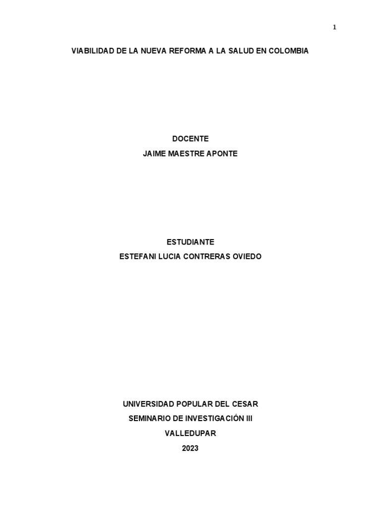 Viabilidad de la Reforma de Salud en Colombia | PDF