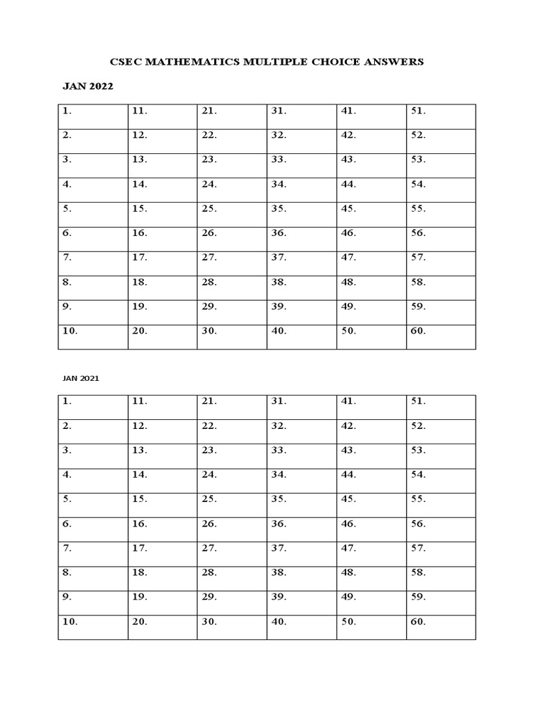 CSEC Math MC Answers 2016-2022 | PDF | Science | Standardized Tests
