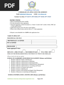 Chalimbana University Undergraduate Application Form 2023