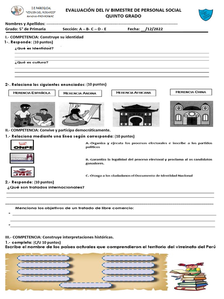 Evaluación Personal Social 5° Grado | PDF