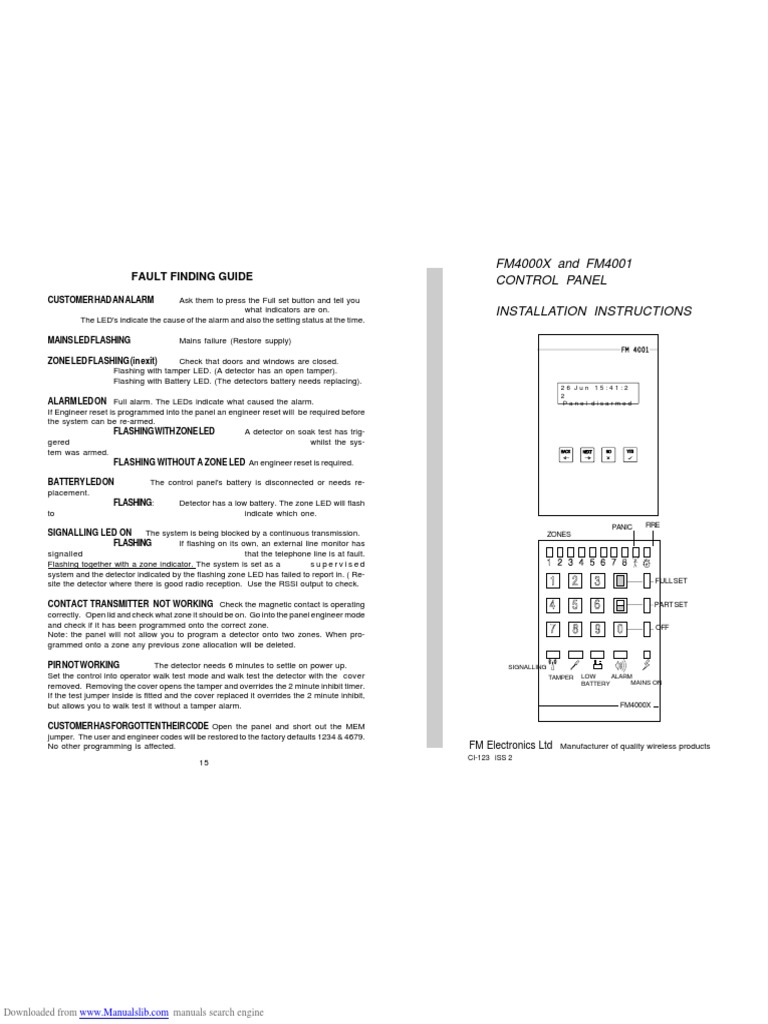 Fault Finding Guide FM4000X and FM4001 Control Panel Installation