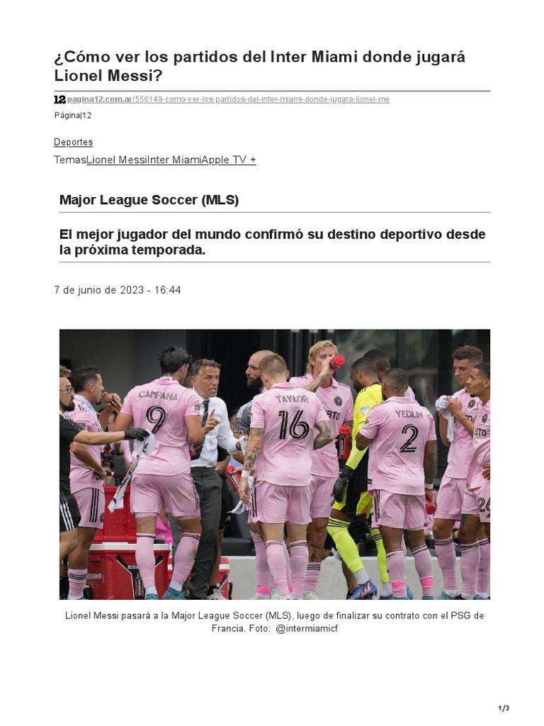 Cómo Ver Los Partidos Del Inter Miami Donde Jugará Lionel Messi PDF