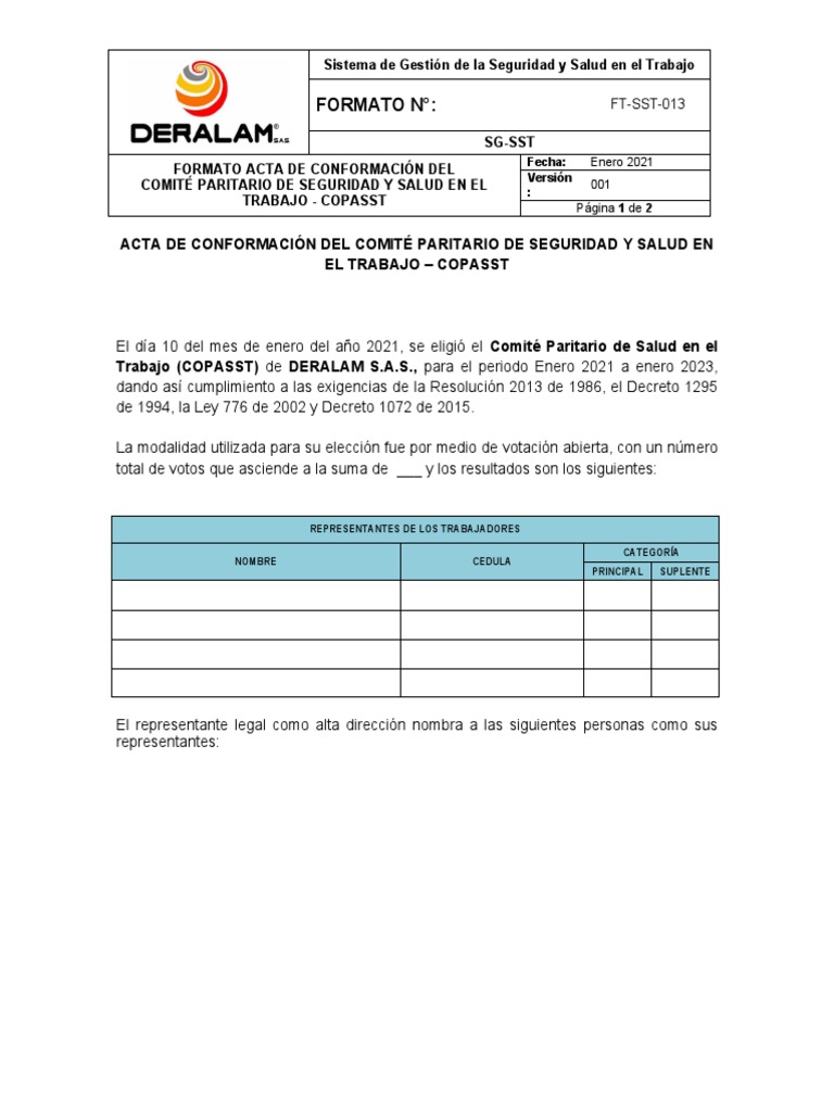 Acta de Conformación COPASST 2021 | PDF | Gobierno | Elecciones