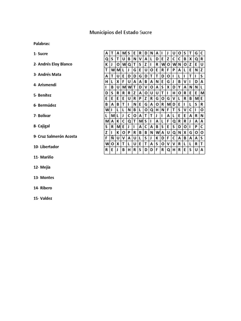 Municipios del Estado Sucre en Sopa de Letras | PDF