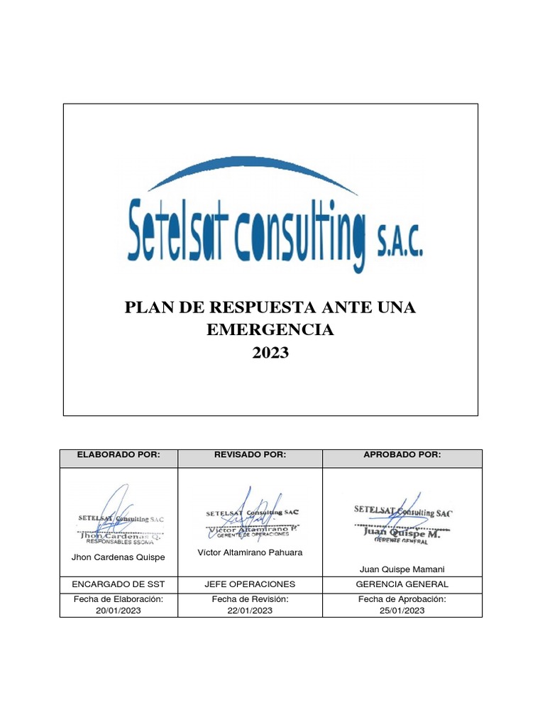 Plan de Respuesta ante Emergencias 2023 | PDF | Seguridad y salud ...