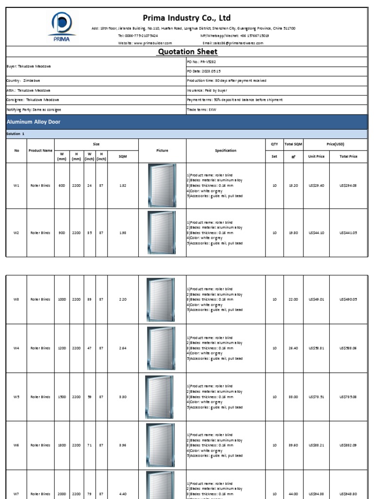Roller Blinds Quotation PRV5282 Takudzwa Maodzwa PDF