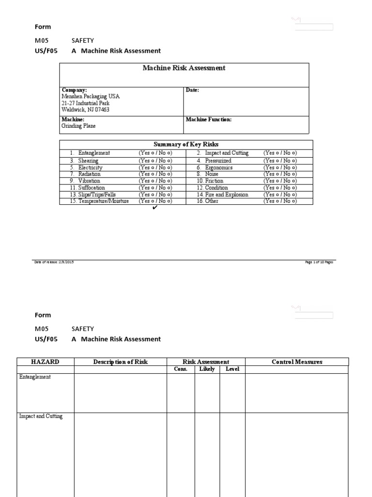 M05 F05 Machine Risk Assessment Grinding Plane PDF